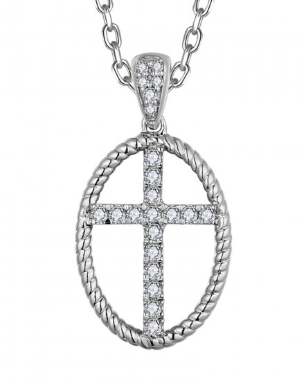 OVAL STYLE CROSS DIAMOND PENDANT (TP3805)